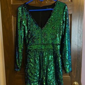 Green/blue long sleeve sequin romper!